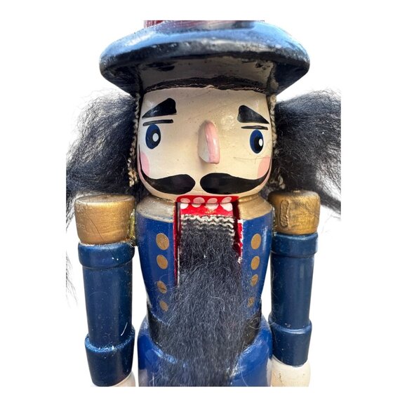 Vintage Wooden Nutcracker Soldier w/Black Top Hat, Crazy Hair & Bold Red Base 8" - Picture 7 of 9